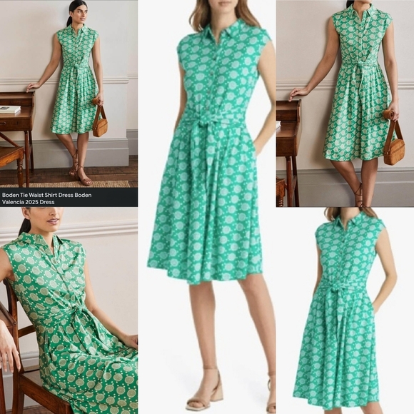 🇬🇧 Boden Green Sleeveless Cotton Front-Tie Floral Print Midi Dress - Picture 14 of 16